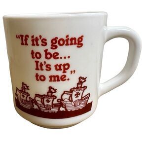 Vintage Arcopal France Columbus Day Milk Glass Coffee Mug Collectible